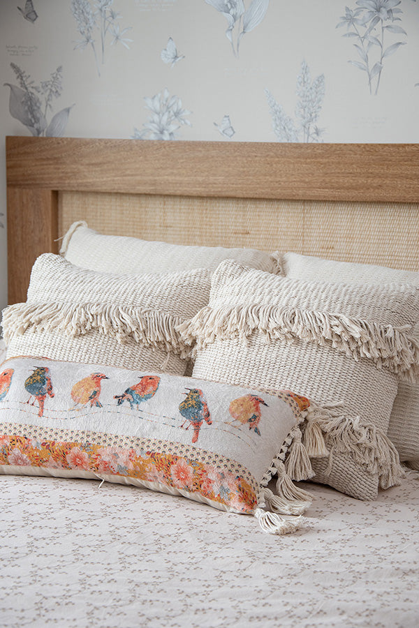 Funda de cojín cuadrado tejido en hilaza beige