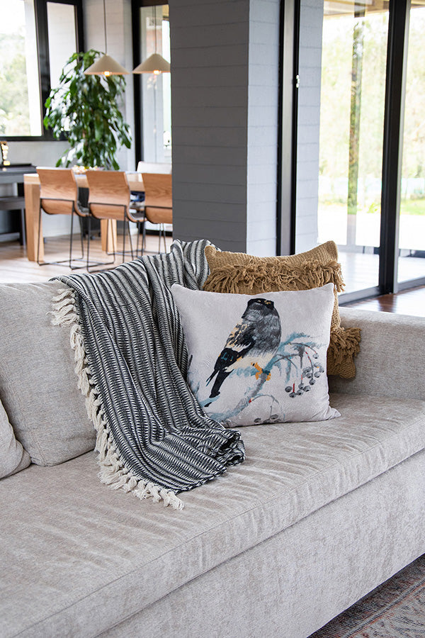 Funda de cojín cuadrado tejido en hilaza ocre