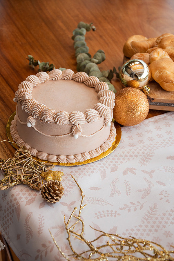 Camino de mesa estampado hojas de navidad beige