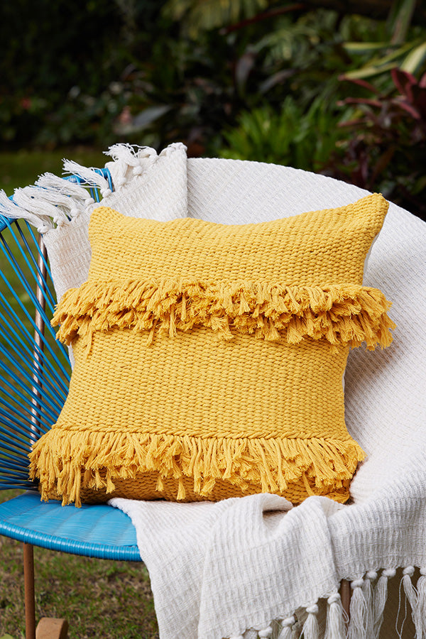 Funda de cojín cuadrado tejido en hilaza Mostaza